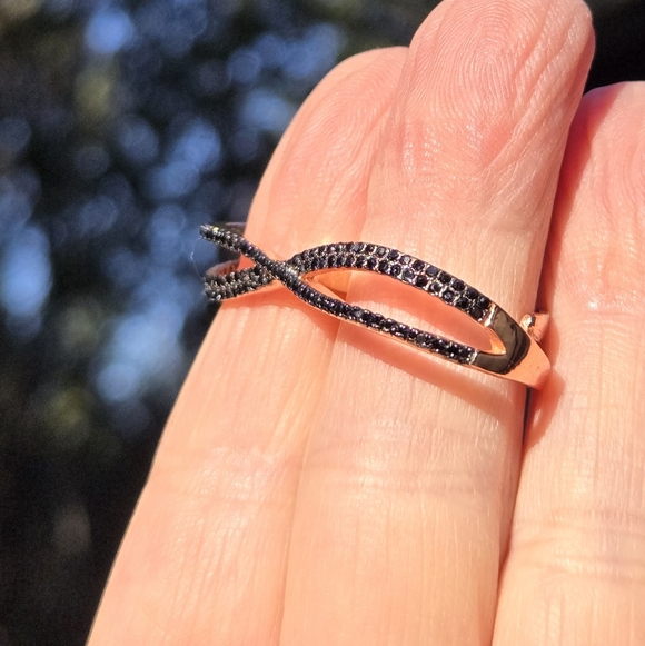 Black Onyx Dual Finger Cuff Sterling Rosegold Ring Sz8 Adjustable - Picture 6 of 10